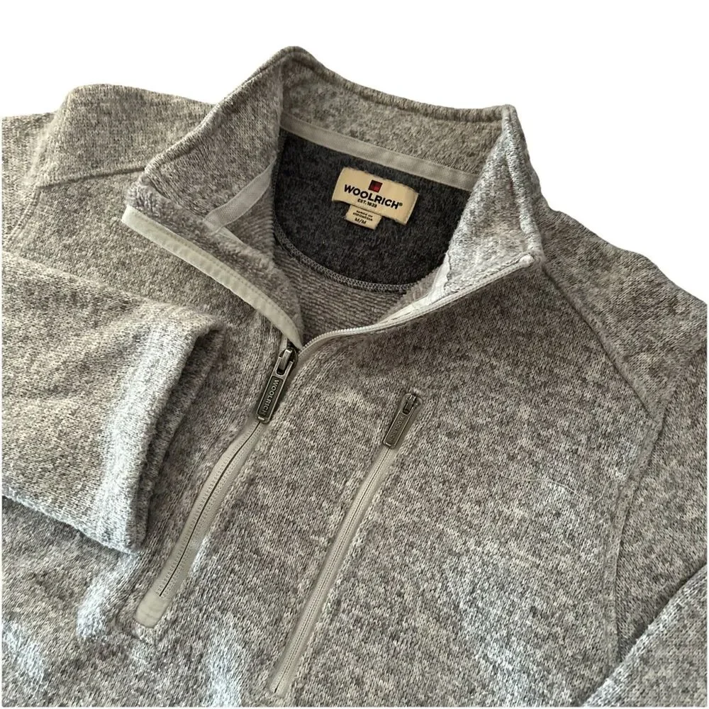 Woolrich Men’s Medium 1/2 Zip Gray‎ Mock Neck Fleece Pullover Sweater